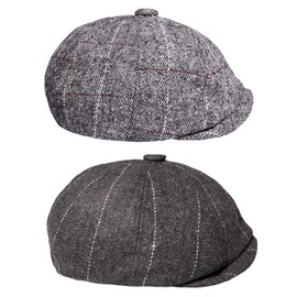 YSense Beau 2 Pack Flat Caps Hats Winter Caps Mens Beret Hats for Men Cotton and Wool Fabric Warm Hat (Gray+Brown)