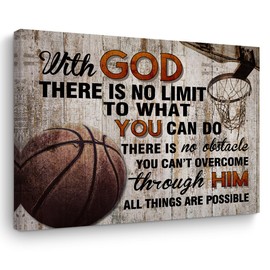 Basketball Stuff Canvas Wall Art Inspirational Religious Bible Verse Sports Wall Decor Framed Art Basketball Gifts Religious Artwork Wall Painting Art Prints Boys Room Decor Gym Playroom Sports Club