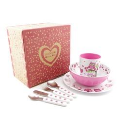 SmileKIDZ ~ OLIVIA OWL ~ Deluxe 7 Piece Eating Set ~ Includes Plate, Bowl, Tumbler and 4 Piece Cutlery Set