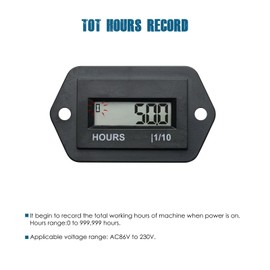 Runleader Digital LCD Hour Meter, AC 86 to 230V , Waterproof Design, Use For ZTR Lawn Mower Tractor Generator Golf cart Club car Scrubber Marine ATV Motor Compressor and other Powered Equipment (AC86-230V)