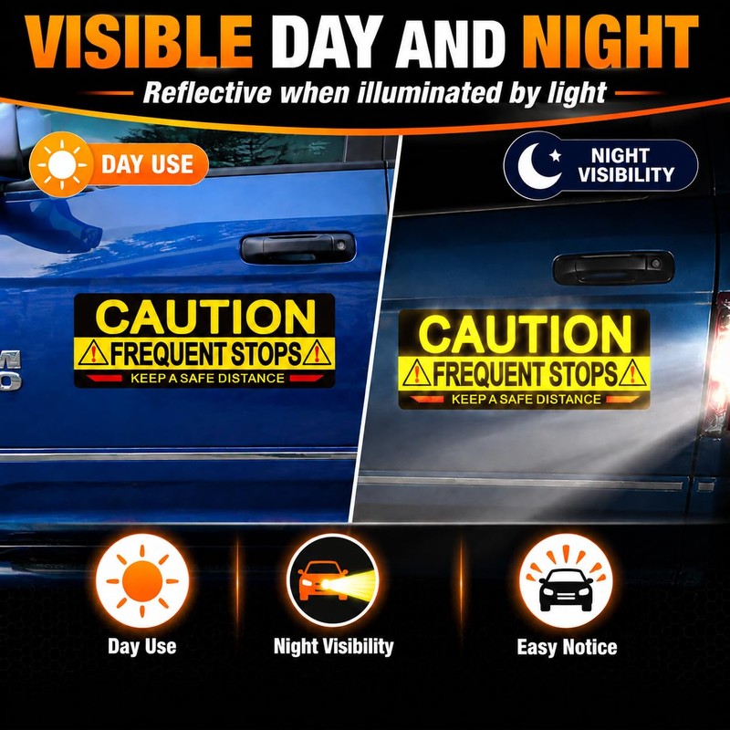 2 Pcs Frequent Stops Reflective Magnetic Safety Warning Signs