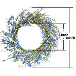Bibelot 18inch Artificial Forsythia Flower Wreath, All Year Around Wreath for Front Door, Wedding Window Home Wall Indoor Front Door Decor (Blue, 18in)