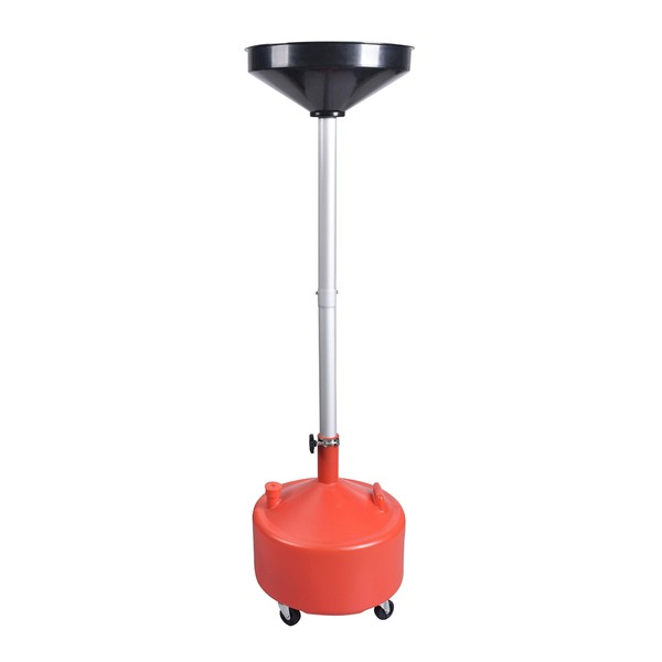 A A IN AA045 8 Gallon Portable Waste Oil Drain,Industrial Fluid Drain Tank with Wheels and Adjustable Funnel Height. Red.