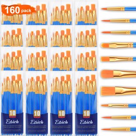 ESRICH Acrylic Paint Brushes Set, 16 Packs /160 Pcs, Nylon Brush Head, Suitable for Acrylic, Oil, Watercolor,Rock Body Face Nail Art,Perfect Suit of Art Painting, Best Gift for Kids Adult Drawing
