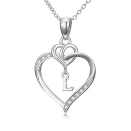 Diamond Letter L Necklace 925 Sterling Silver Lab Grown Diamond Infinity Heart Shaped L Initial Pendant Necklaces for Women Mom Wife, one size, Sterling Silver, Diamond