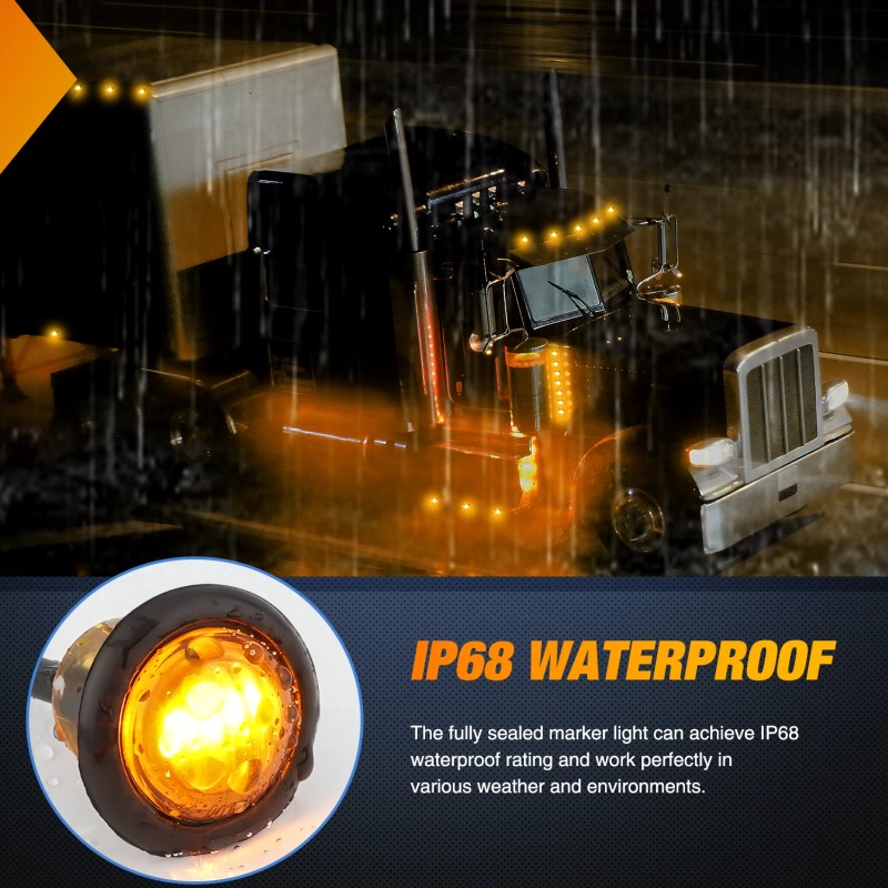 Nilight 3/4Inch Round Marker Light 10PCS Amber LED Clearance Light