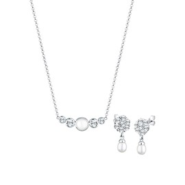 Elli Women's Premium Jewellery Set Classic with Freshwater Cultured Pearl and Crystals, Facet cut, crystal