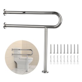 Toilet Grab Bar 31.3 Inch with Leg, YuanDe Chrome Anti-Slip Toilet Handrail, Wall & Floor Mounted Stainless Steel Grab Bar, Knurled Handicap Support Rail for Elderly, Disabled, Pregnant