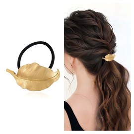 Inilbran Boho Leaf Elastics Hair Tie Vintage Ponytail Holders Hair Band Gold Matte Leaf Rubber Band Elegant Decorative Hair Accessories for Women Headdress