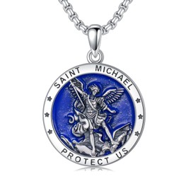 Shusukue St Michael/Benedict/Christoph/Gabriel/Guadalupe/Muerte/Virgin Mary Necklace 925 Sterling Silver Saint Patron Pendant Religious Jewellery Gifts for Men and Women, Sterling Silver, base