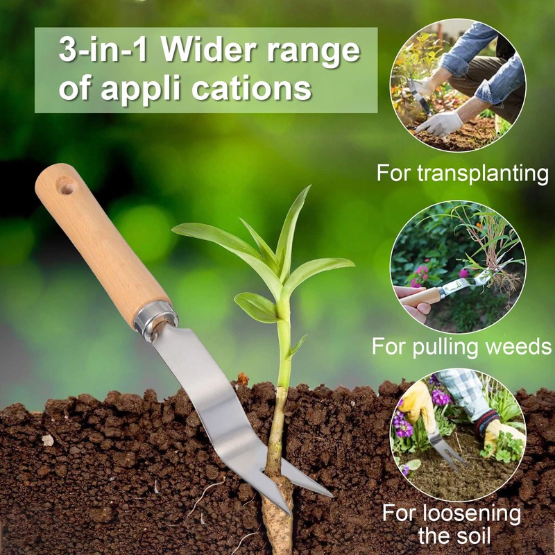 27cm Weed Puller Tool,Y-Shaped Manual Weed Puller with Wooden Handle,Stainless