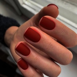 Matte Red Press on Nails Short Square, KXAMELIE Gel Nails Glue on Acrylic Nails Press ons Featured Protective Coat Reusable Fake Nails Solid Color 2025 Trendy Short Coffin Artificial Nails