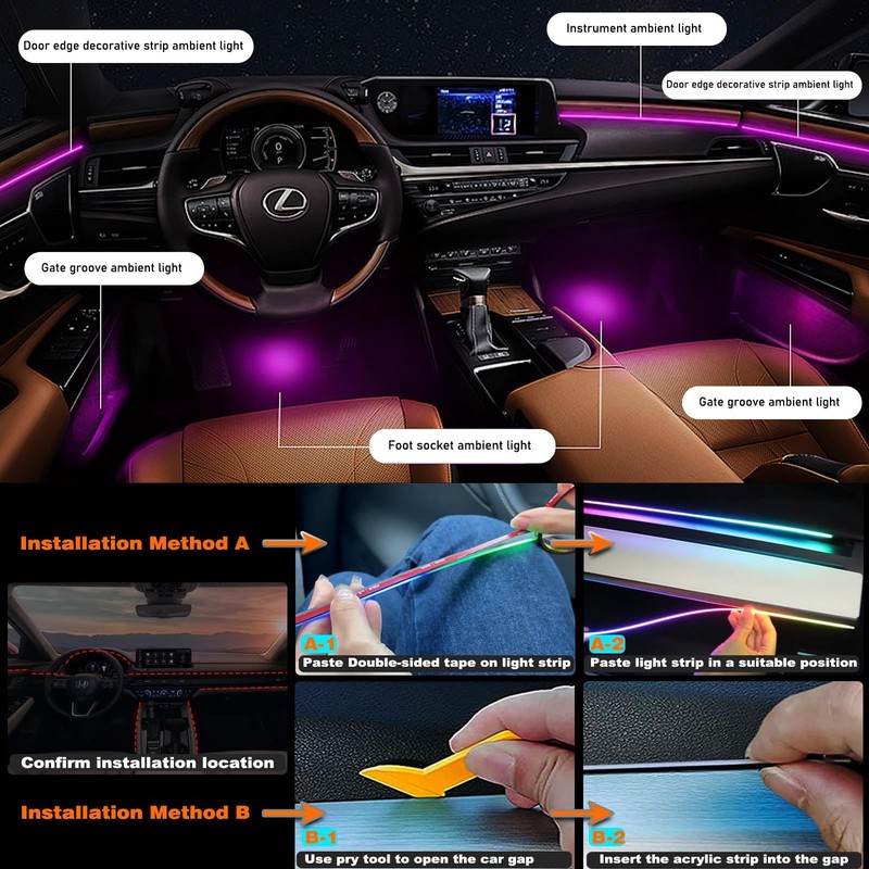 Ambientebeleuchtung Auto, 2 In 1 LED Innenbeleuchtung 110cm+35cm, 168LEDs RGB
