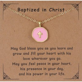 GINAZL Small Pink Cross Necklace, Baptism Party Favors Best Baptism Gifts for Women Baptism Gifts