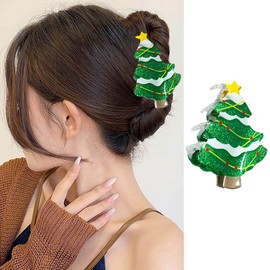 1Pack Christmas Hair Claw Clips Non Slip Large Acrylic Hair Clips with Green Glitter Christmas Tree Design Xmas Holiday Hair Accessories for Women Strong Hold Hair Jaw Clips for Christmas Hair Styling