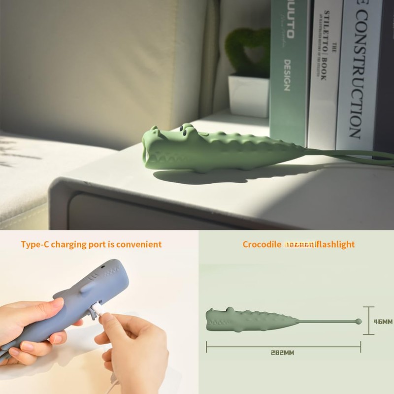 YZYOE New Rechargeable Crocodile LED Flashlight, Cute Animal Shaped Silicone