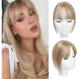 Molefi Hair Toppers for Women Real Human Hair with Bangs Topper Hair Extensions Top Hair Pieces for Thinning Hair Wiglets Premium Remy Hair（Medium ash blonde mix）