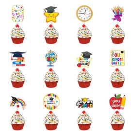 24Pcs Kindergarten Graduation Cupcake Toppers, Class of 2025 Congrats Grad Cupcake Picks for 2025 Preschool Primary School Graduation Party Decor Supplies