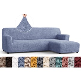PAULATO BY GA.I.CO. Sectional Couch Cover - Chaise L-Shape Sofa Slipcover - Washable Corner Couch Covers - 1-Piece Form Fit Stretch Cover - Microfibra Collection - Blue (Right-Facing Chaise)