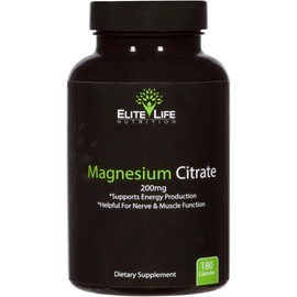 Elite Life Nutrition Citrato de magnesio, 200 mg, puro, de alta potencia, biodisponible y magnesio natural, óptimo para aliviar el estrés y la...     