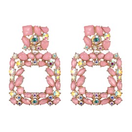 EVER FAITH Rhinestone Earrings Austrian Crystal Geometric Statement Earrings Iridescent Clear AB, Crystal