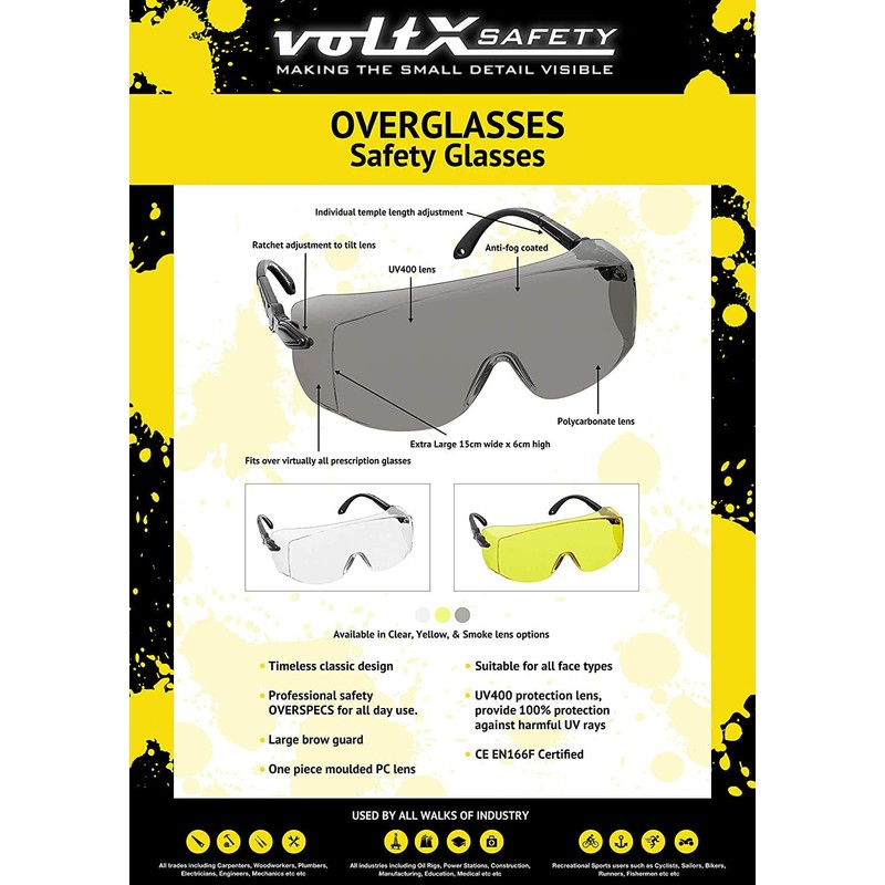 voltX 'OVERSPECS' Large Size, Industrial Safety Over Glasses - UKCA