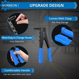 VORXEON Pop Rivet Gun Set Heavy Duty Hand Riveter Rivnut Tool with 100Pcs Rivets 2.4mm 3.2mm 4.0mm 4.8mm for Furniture Car Trailer Boat