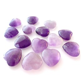 20mm Natural Healing Crystal Heart Worry Love Stone Chakra Balancing Palm Thumb Gemstones with Hole (Amethyst, with Hole - 10pcs)