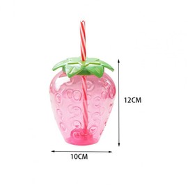 Leadigol 500ml Strawberry Cup with Keychains Pendant Cute Plastic Straw Cups with Lid Strawberry Shaped Cup Tumbler Thickening Fruit Shape Drinking Cup for Girls Women