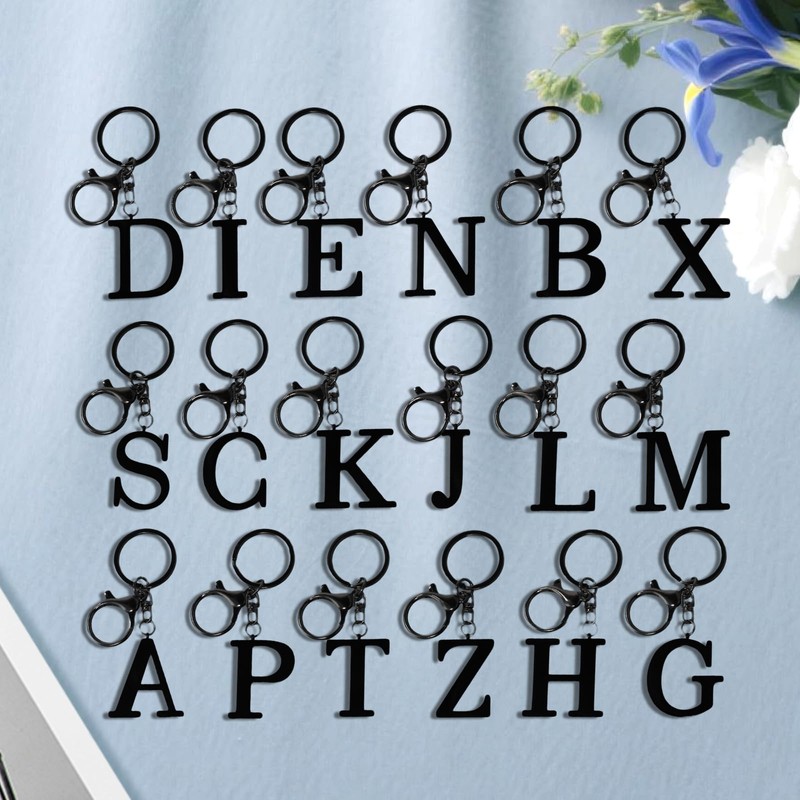 ORUZA Letter Keyring Alphabet Initial Keychain, Black Metal Letter Key