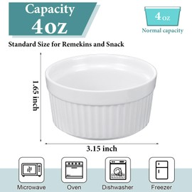 Xinnun 24 Pcs 4 oz Ramekins Creme Brulee Dishes Oven Safe Classic Porcelain Ramekins Set for Baking, Creme Brulee, Souffle, Appetizer, Custard, Pudding, Dipping Bowl, White
