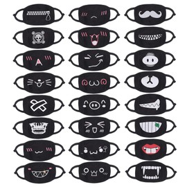 24pcs Kawaii Cotton Mask, Unisex - Black Cartoon Mouth Mask