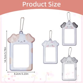 NICENEEDED 4 PCS Cute Puppies Photocard Holder, 3 Inch Kpop Photo Card Holder Cartoon Dog Photo Frame, Photo Card Holder Chain Pendant ID Card Photocard Case
