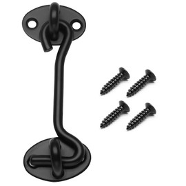 Biaungdo Heavy Duty Hook and Eye Latch, 4 Inch Black Privacy Hook Barn Door Lock Easy Lock, Stainless Steel Gate Latch for Doors/Windows/Sheds/Gates/Fences/Closets/Cabinets, 1 Pack