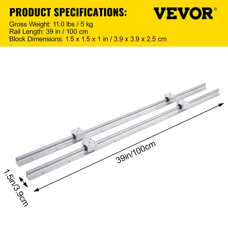 VEVOR Linear Rail Slide SBR16-1500mm 2 PCS and 4 PCS