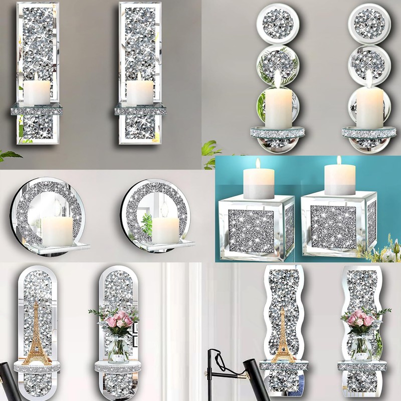 ZOLAPI Set of 2 Crystal Crush Diamond Candle Sconces, Gorgeous