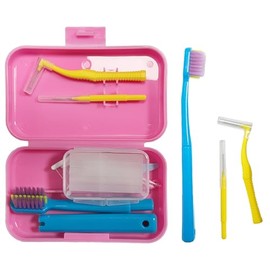 Kit de cuidado bucal de ortodoncia 6 en 1 con estuche  Cepillo de dientes desmontable, cepillo interdental, palillo de hilo dental, cepillo de