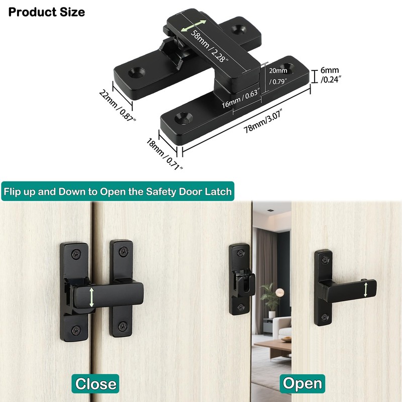 Mooche Door Latch Black Door Hook and Eye Latch, Zinc