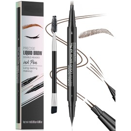 Microblading Eyebrow Pen, Dual-Ended Brow Pencil with 2-Fork-Tip and Precise Brush, Waterproof Longer Lasting Eyebrow Pencil, Microblade Eyebrow Pencil Create Natural Hair-Like Strokes (Brown)