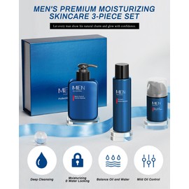 Skincare Products Gifts Kit for Men- 3 in 1 Men Moisturizing Skin Care Kit with Oil Control Facial Cleanser,Toner,Face Cream, Father's Day Skincare Gift Toiletries Set for Men Dad Boyfriend Husband