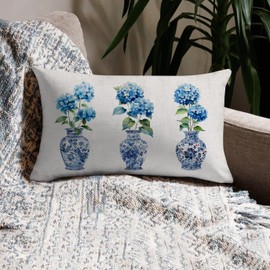 NUTEEN Blue Hydrangea Spring Chinoiserie Throw Pillow Covers 12x20 Inch Outdoor Spring Summer Decor Farmhouse Floral Lumbar Decorative Throw Pillows Cases Decorations for Couch Sofa Porch