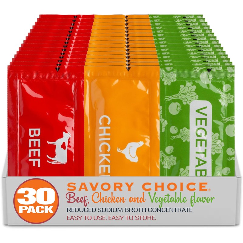 SAVORY CHOICE Reduced Sodium Beef, Chicken and Vegetable Broth Concentrate,