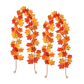 2 Pack Fall Maple Leaf Garland,6.6ft/String Hanging Vine Artificial Autumn Leaves Thanksgiving Decorations for Home Wedding Fireplace Party Thanksgiving, Christmas (Orange)