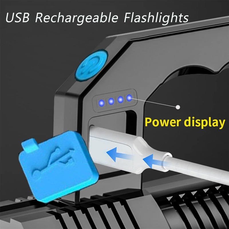 CLEZGO Flashlight Rechargeable USB High Lumens-Camping Flashlight with 4 Powerful