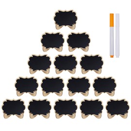 LNAUJS 15 Pcs Mini Wooden Chalkboards Signs, Message Signs, Food Signs and Wedding Signs, Cloud-Shaped Mini Board with 2 Colors Chalk Markers
