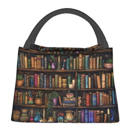 Turamurra Vintage Bookshelf Lunch Bag for Women, Girls, Kids, Reusable Insulated Lunch Box for Work, Office, Picnic, Travel, School, Gifts