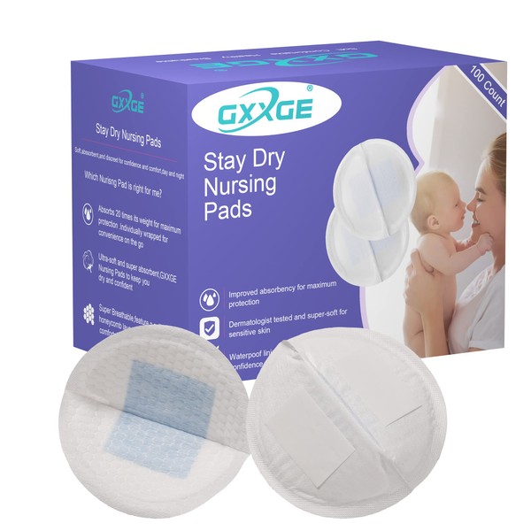 GXXGE Stay Dry Ultra Thin Disposable Nursing Pads for Breastfeeding Highly Absorbent Breast Pads Individually Wrapped 100 Count