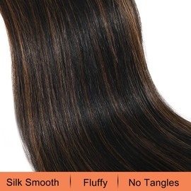 SEIKEA Ponytail Extensions Drawstring Long Straight Fake Pony Tail Natural Soft Clip in Hair Extension Synthetic Heat Resistant Hairpiece 28 Inch Ombre Black Roots Black Caramel Blonde Highlights