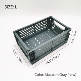 BAREGO Plastic Collapsible Crate Folding Storage Basket for Shelves,Stackable Container Organizing Bins for Storage for Home Office Kitchen Bathroom Grocery (L:14.19.15.71in(3pcs),Macaron Gray(New))