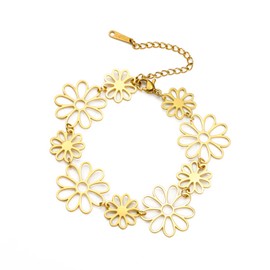 PDOUSELF Daisy Flower Bracelets for Women Trendy, Stainless Steel Adjustable Flower Charm Bracelets, Daisy Jewelry Gift for Daughter Girlfriend Mother (Gold)